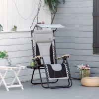 Outsunny Sdraio da Giardino Zero Gravity Pieghevole con Porta Bicchieri e Tettuccio, 89x65x113cm, Grigio Chiaro(m-2)