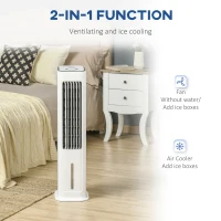 HOMCOM Evaporative Air Cooler, 5L Water Tank Oscillating Ice Cooling Fan with 3 Modes, 3 Speeds, Remote Control, Timer, and Oscillation, White(m-6)