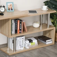 HOMCOM Bureau informatique bureau d'angle avec rangement table angulaire avec étagères, placard, tiroir aspect chêne clair(m-8)