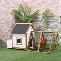 PawHut Chicken Coop, Rabbit Hutch, Hen House, Wooden Poultry Cage with Outdoor Run, Nesting Box, Removable Tray, Window and Lockable Door, 197 x 93 x 110cm(m-2)