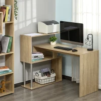 HOMCOM Bureau d'angle Design Contemporain bibliothèque intégrée en S Panneaux Particules chêne Clair Alliage alu.(m-2)