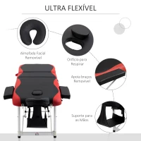 HOMCOM Marquesa de Massagem Dobrável e Portátil com Altura Ajustável e Apoio para a Cabeça 180x60x62-82 cm Vermelho e Preto(m-5)