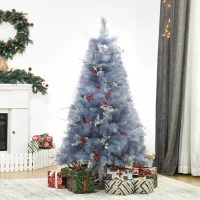 HOMCOM Indoor Christmas Tree Artificial Berry Snow Xmas Decoration with Metal Stand and 222 Tips (5FT(150CM))(m-10)