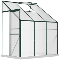 Outsunny Walk-In Lean to Greenhouse Garden Heavy Duty Aluminium Polycarbonate with Roof Vent for Plants Herbs Vegetables, Green, 6 x 4ft(m-1)