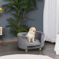 PawHut Dog Sofa for Miniature Sized Dogs, Luxury Tub Shaped Pet Couch with Soft Cushion, Kitten Bed Lounge with Wood Frame - Grey(m-2)