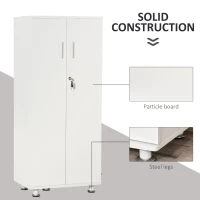 HOMCOM 3-Tier Bookcase Display Shelf Unit with Steel Leg Lock Door Home Furniture Study Office Living Room Bedroom White(m-6)