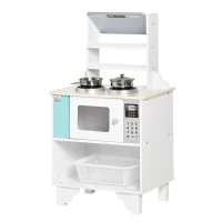 HOMCOM Wooden Kids Toy Kitchen, Play Cooking Set Pretend Role Playset, with Cooking Bench, Pots, Storage Basket, for 3-6 Years(m-11)