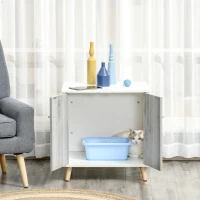 PawHut Cat Litter Box Enclosure End Table Indoor Decorative Cat House Cabinet with 2 Magnetic Door, Wide Tabletop White(m-7)