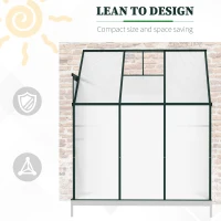 Outsunny Walk-In Lean to Greenhouse Garden Heavy Duty Aluminium Polycarbonate with Roof Vent for Plants Herbs Vegetables, Green, 6 x 4ft(m-5)