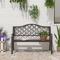 Outsunny  Outdoor Garden Bench Antique Style Cast Iron 2 Seater Patio Porch Park Loveseat Chair Seater - Brown(m-10)
