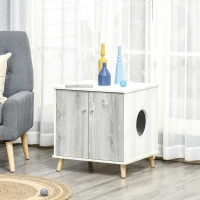 PawHut Cat Litter Box Enclosure End Table Indoor Decorative Cat House Cabinet with 2 Magnetic Door, Wide Tabletop White(m-10)