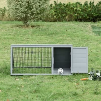 PawHut Wooden Rabbit Cage Small Animal Hutch w/ Outside Area - Grey(m-8)