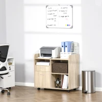 Vinsetto Multipurpose Filing Cabinet, Printer Stand with 2 Drawers, Open Adjustable Storage Shelves for Home Office, Living Room, File Cabinet with Hanging Bar for A4, Letter Size, Oak(m-4)