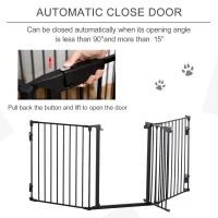PawHut Pet Safety Gate, 3 Panels Playpen Fireplace, Metal Fence, Stair Barrier, Room Divider w/ Walk-Through Door - Black(m-6)