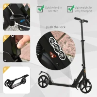 HOMCOM Folding Kick Scooter 2 Big Wheels Teens Adult 14+ Adjustable Ride On Black(m-5)