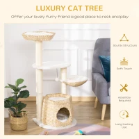 PawHut Cat Tree Tower Climbing Activity Center Kitten Furniture with Cattail Fluff Bed Condo Sisal Scratching Post Hanging Ball 50 x 50 x 119cm Natural(m-4)
