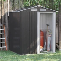 Outsunny 5ft× 4.3ft Outdoor Storage Shed, Tool Storage Shed with Sliding Door, Sloped Roof and Floor Foundation for Garden, Backyard, Patio, Lawn, Grey(m-10)