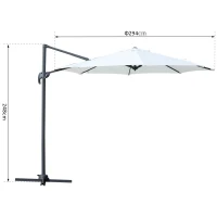 Outsunny 3 meter Patio Offset Roma Parasol Umbrella Cantilever Hanging Sun Shade Canopy Shelter 360° Rotation with Cross Base, Cream White(m-3)