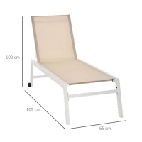 Outsunny Espreguiçadeira de Jardim com Encosto Reclinável 5 Posições em Alumínio e Textilene Carga 120 kg 169x65x102 cm Bege(m-3)