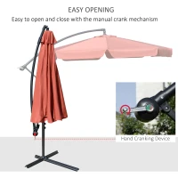 Outsunny 2.7m Garden Banana Parasol Cantilever Umbrella with Crank Handle and Cross Base for Outdoor, Hanging Sun Shade, Wine Red(m-4)