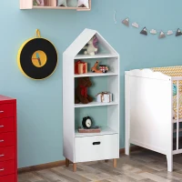 HOMCOM Kids Children Cabinet Wooden Bookcase w/Drawer Bedroom Bookshelf Storage Rack Toys Games Organisation Pink Blue Back(m-10)