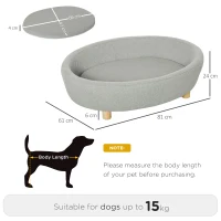 PawHut Pet Sofa Couch for Medium-Sized Dog Cushioned Bed Wooden legs, Light  Grey 81cm x 61cm x 24cm Grey(m-3)