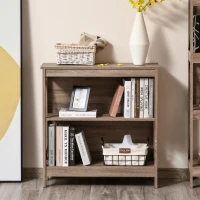 HOMCOM 2-Tier Bookcase Display Shelf Unit w/ Steel Bar Home Furniture Novel Organisation Reading Study Office Bedroom Brown(m-10)