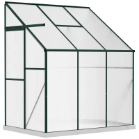 Outsunny Walk-In Lean to Greenhouse Garden Heavy Duty Aluminium Polycarbonate with Roof Vent for Plants Herbs Vegetables, Green, 6 x 4ft(m-11)