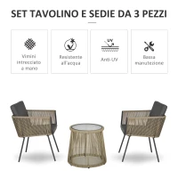 Outsunny 3 PCS Webbed Wicker Rattan Patio Furniture Conversation Bistro Set  2 Chairs 1 Coffee Table w/ Metal Legs for Garden, Backyard, Deck(m-4)