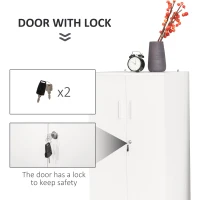 HOMCOM 3-Tier Bookcase Display Shelf Unit with Steel Leg Lock Door Home Furniture Study Office Living Room Bedroom White(m-7)