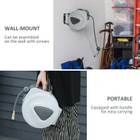 DURHAND Retractable Air Hose Reel 15m+ 140cm Hose Diameter 3/ 8" 9.5mm, Hose Connector 1/ 4" BSP, Wall Mount Auto Rewind Hose- Reel(m-6)