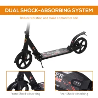 HOMCOM Folding Kick Scooter 2 Big Wheels Teens Adult 14+ Adjustable Ride On Black(m-7)