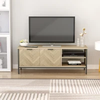 HOMCOM Double Door TV Cabinet Stand with Adjustable Storage Shelves Entertainment Unit Center Home Furniture, for Living Room Bedroom, Natural(m-7)