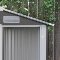 Outsunny 5ft× 4.3ft Outdoor Storage Shed, Tool Storage Shed with Sliding Door, Sloped Roof and Floor Foundation for Garden, Backyard, Patio, Lawn, Grey(m-7)