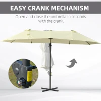 Outsunny Double Parasol Patio Umbrella Garden Sun Shade w/ Steel Pole 12 Support Ribs Crank Handle Easy Lift Twin Canopy - Beige(m-6)