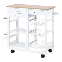 HOMCOM Rolling Kitchen Island on Wheels Trolley Utility Cart with Spice Racks, Towel Rack, Baskets & Drawers for Dining Room(m-11)