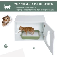 PawHut Wooden Cat Litter Box Enclosure Toilet Home Cabinet Pet Self Cleaning Kitty House Stand Bathroom Furniture Hidden Washroom White 51H x 60W x 41D cm(m-4)