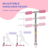 HOMCOM Toddler Scooter, 3 Wheel Scooter, Foldable Adjustable Height LED Flashing Wheels for Boys&Girls 3-8 Years Pink(m-6)