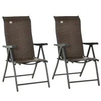 Outsunny Set of Two Folding Garden Chairs, with Seven-Position Adjustable Backs - Brown(m-1)