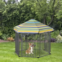 PawHut Heavy-Duty Outdoor Pet Cage Kennel w/ Weather-Resistant Polyester Roof Locking Door Metal Frame 119H x 122L x 105Wcm(m-2)
