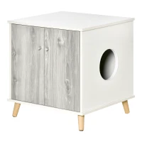 PawHut Cat Litter Box Enclosure End Table Indoor Decorative Cat House Cabinet with 2 Magnetic Door, Wide Tabletop White(m-1)
