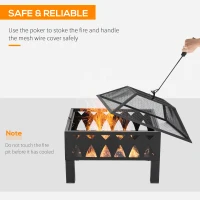 Outsunny 66cm Outdoor Fire Pit with Screen Cover & Poker, Wood-burning Firepit Bowl for Patio, Backyard, Black(m-5)