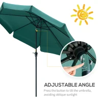 Outsunny 2.7m Patio Umbrella Garden Parasol Outdoor Sun Shade Table Umbrella with Tilt, Crank, 8 Ribs, Ruffles, Green(m-4)