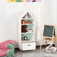 HOMCOM Kids Children Cabinet Wooden Bookcase w/Drawer Bedroom Bookshelf Storage Rack Toys Games Organisation Pink Blue Back(m-12)