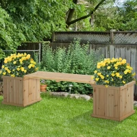 Outsunny 37L Wooden Garden Planter & Bench Combination Garden Raised Bed Patio Park Natural 176 x 38 x 40 cm(m-9)