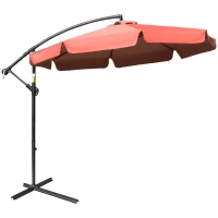 Outsunny 2.7m Garden Banana Parasol Cantilever Umbrella with Crank Handle and Cross Base for Outdoor, Hanging Sun Shade, Wine Red(m-1)