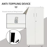 HOMCOM 3-Tier Bookcase Display Shelf Unit with Steel Leg Lock Door Home Furniture Study Office Living Room Bedroom White(m-4)