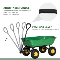 Outsunny 75 Litre Large Garden Cart Heavy Duty 4 Wheel Trolley Dump Wheelbarrow Tipping Truck Trailer - Green(m-6)