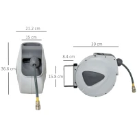 DURHAND Retractable Air Hose Reel 15m+ 140cm Hose Diameter 3/ 8" 9.5mm, Hose Connector 1/ 4" BSP, Wall Mount Auto Rewind Hose- Reel(m-3)