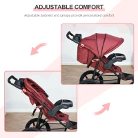 HOMCOM Baby Stroller Foldable Carriage for Toddler with Adjustable Backrest and Canopy Suspension System Rubber Tire 5-Point Harness Cup Holder Storage Basket Red(m-6)